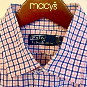 Polo by Ralph Lauren Men's Pink and Blue Plaid Shirt